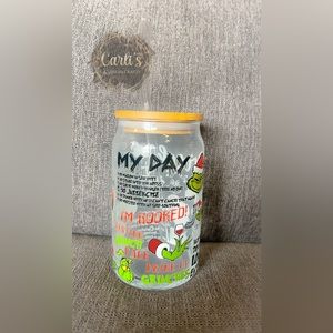 Glass can cup - Grinch